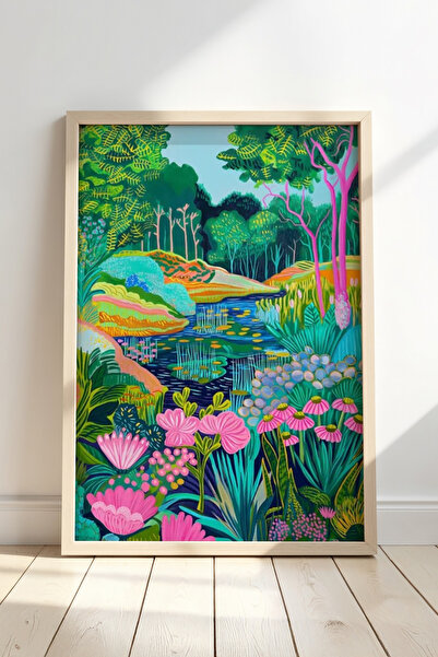 Opak Design Ζωγραφική τοίχου σαλονιού Flower Garden Illustration με φυσικό ξύ...