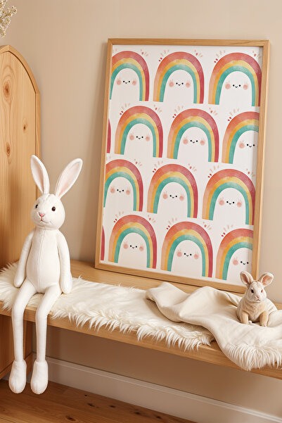 HİGUERA Πίνακας τοίχου με φυσικό ξύλινο πλαίσιο για παιδικό δωμάτιο Cute Rain...