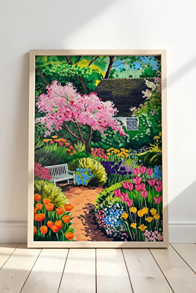 Opak Design Ζωγραφική τοίχου Flower Garden Illustration με φυσικό ξύλινο πλαίσιο