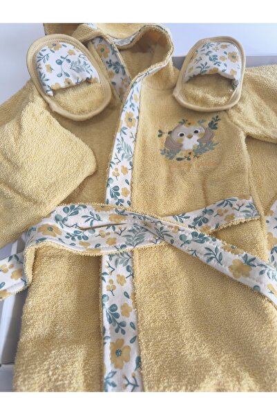 Miniworld 5'li Bornoz Seti 0-2 Yaş % 100 Organik Pamuk (Bornoz+Banyo Havlusu+Banyo Kesesi+Kemer+Terlik)