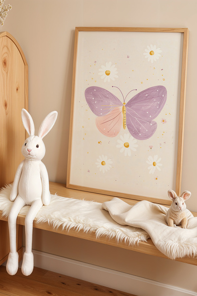 HİGUERA Πολύχρωμες πεταλούδες και λουλούδια Πίνακας παιδικού και βρεφικού δωμ...