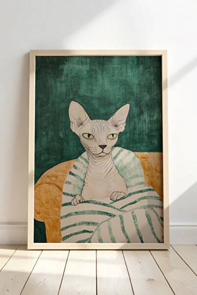 Opak Design Εκτύπωση γάτας Sphynx Ζωγραφική γάτας τοίχου με ξύλινο πλαίσιο