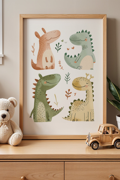 HİGUERA Brother Baby Dinosaurs – Πίνακας Παιδικού Δωματίου με Φυσικό Ξύλινο Π...