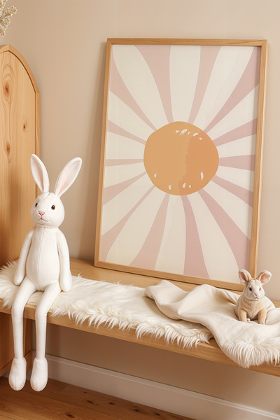 HİGUERA Floare de margaretă cu fundal roz din lemn natural, pictură pentru ca...