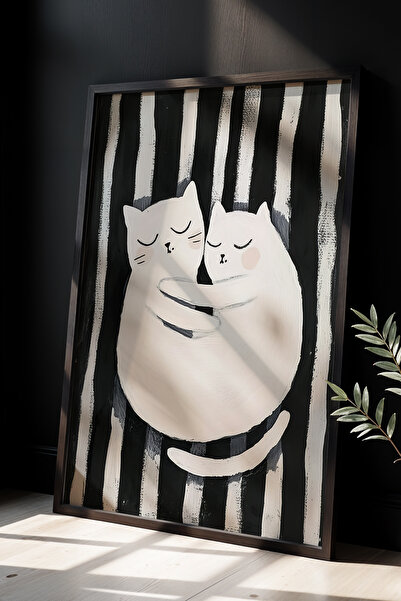 Opak Design Abstract Cat Art Ξύλινο Πλαίσιο Τοίχου Γάτα Ζωγραφική