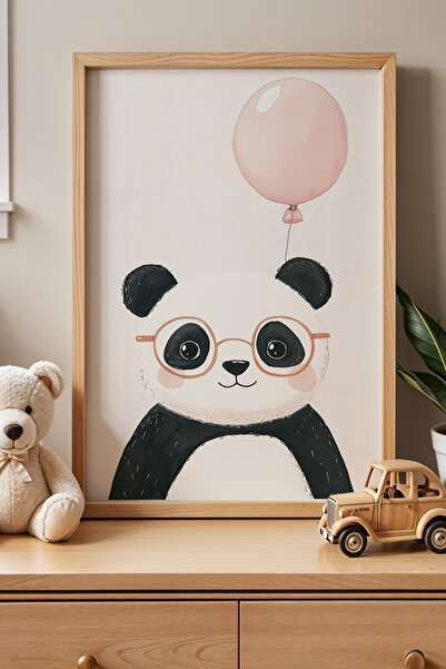 HİGUERA Χαριτωμένο Panda με μπαλόνι και γυαλιά, Πίνακας Παιδικού Δωματίου και...