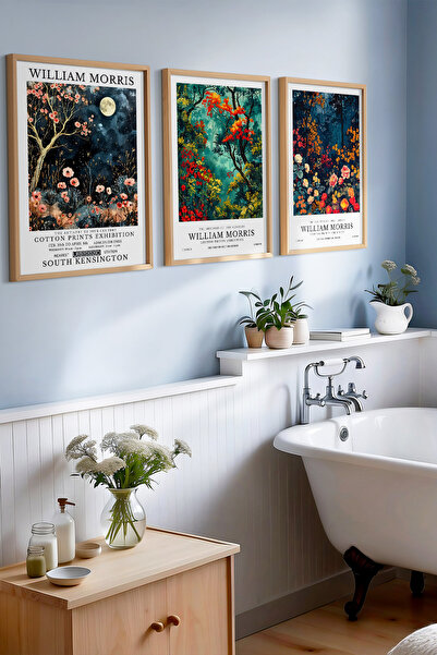 Opak Design William Morris Sanatsal Ağaç Deseni Vintage Doğal Ahşap Çerçeveli...