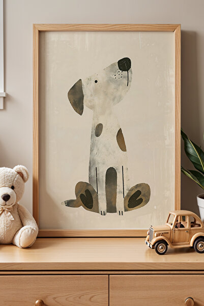 HİGUERA Ασπρόμαυρο Σκίτσο Παιδικό Δωμάτιο Σκύλου Πίνακας Τοίχου με Φυσικό Ξύλ...