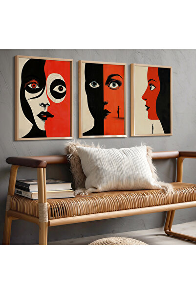 Opak Design Σετ ζωγραφικής τοίχου με αφηρημένη κόκκινη φιγούρα από φυσικό ξύλο