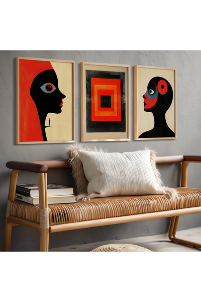 Opak Design Σετ ζωγραφικής τοίχου με αφηρημένα πρόσωπα και γεωμετρική τέχνη, ...