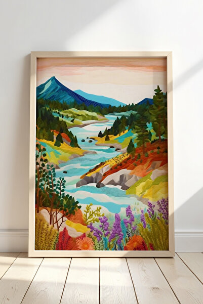 Opak Design Mountain Artwork– Αφηρημένο έγχρωμο τοπίο Πίνακας τοίχου με φυσικ...