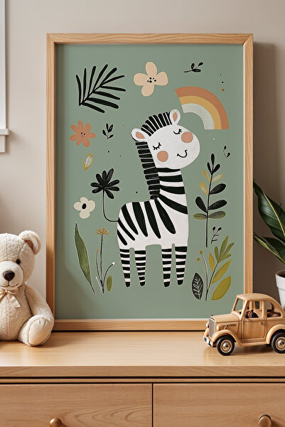 HİGUERA Striped Zebra Natural Wooden Framed Children's Room Table