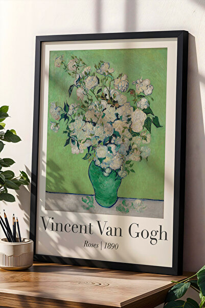 Opak Design Vincent Van Gogh Roses 1890 Vintage ζωγραφική τοίχου με φυσικό ξύ...
