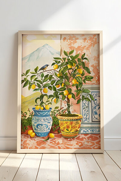 Opak Design Boho Spring Flower Vase ζωγραφική τοίχου με φυσικό ξύλινο πλαίσιο
