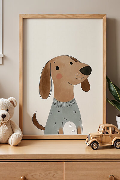 HİGUERA Μπλε πλεκτό ζιβάγκο Cute Dog Παιδικό Δωμάτιο Πίνακας τοίχου με φυσικό...