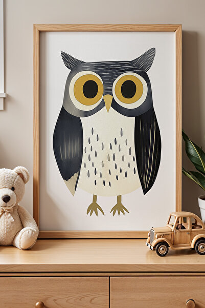 HİGUERA Pictură murală pentru cameră pentru copii Owl minimalistă cu cadru di...