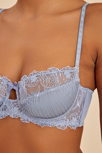 Amarelle Paris Gray Blue Underwire Lace Unpadded Balconette Bra