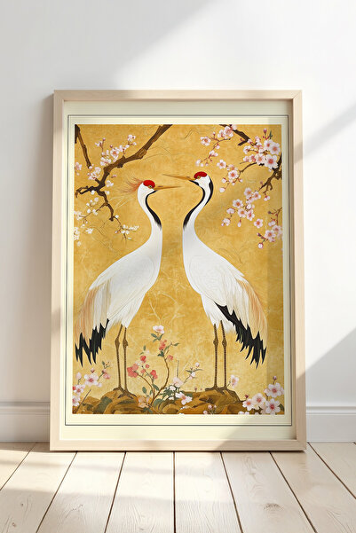 Opak Design Ιαπωνικά πουλάκια και Sakura ζωγραφική τοίχου με φυσικό ξύλινο πλ...