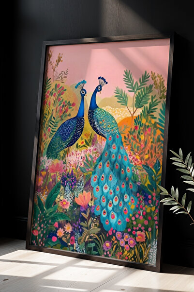 Opak Design Πολύχρωμο έργο τέχνης Peacock με φυσικό ξύλινο πλαίσιο Ζωγραφική ...