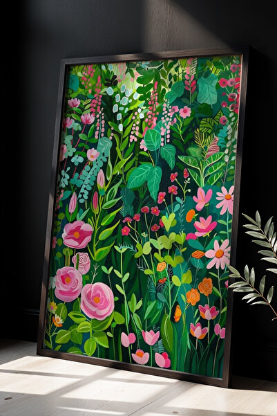 Opak Design Ζωγραφική τοίχου σαλονιού Flower Garden Illustration με φυσικό ξύ...