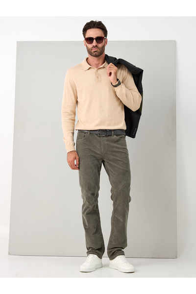 muzzo jeans Regular Fit Haki Kadife Pantolon