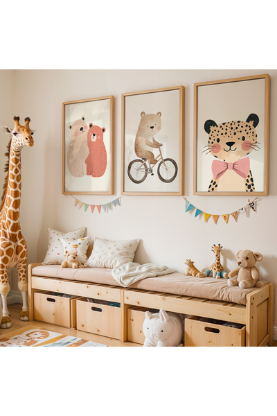 HİGUERA 3 τεμάχια Cute Bears and Leopard Themed – Πίνακας παιδικού δωματίου μ...