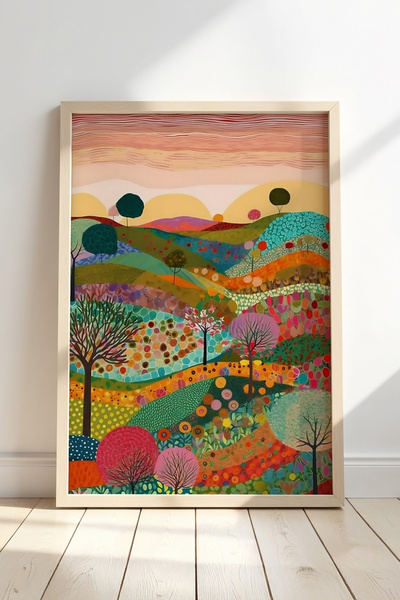 Opak Design Ζωγραφική τοίχου Flower Garden Illustration με φυσικό ξύλινο πλαίσιο