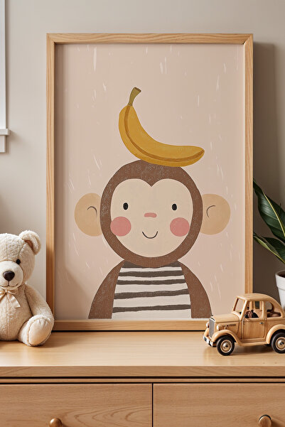 Opak Design Cute Monkey - Πίνακας παιδικού και βρεφικού δωματίου με φυσικό ξύ...
