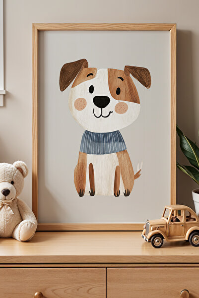 HİGUERA Minimal Blue Weaved Cute Dog Παιδικό Δωμάτιο Πίνακας τοίχου με φυσικό...