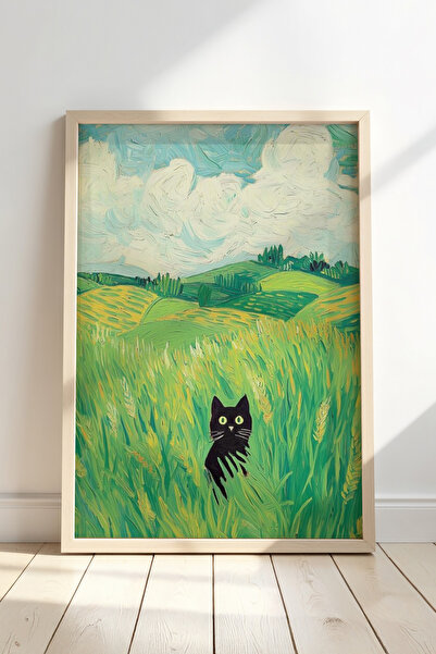 Opak Design Abstract Cat Art Ξύλινο Πλαίσιο Τοίχου Γάτα Ζωγραφική