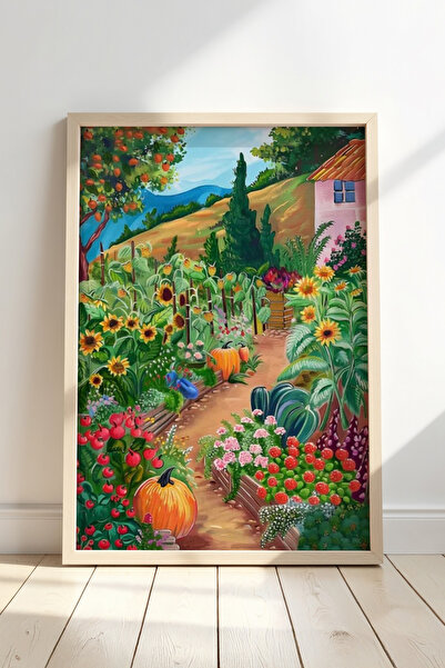 Opak Design Ζωγραφική τοίχου Flower Garden Illustration με φυσικό ξύλινο πλαίσιο
