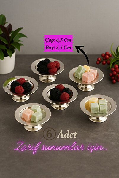 CHANCE GİFT 6lı Metal İkramlık Lokumluk Drajelik ve Makaronluk Ayaklı Gümüş S...