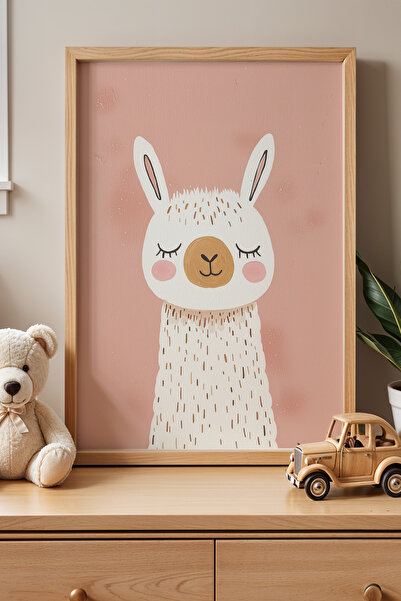HİGUERA Солодка лама на рожевому тлі – картина для дитячої кімнати в натураль...
