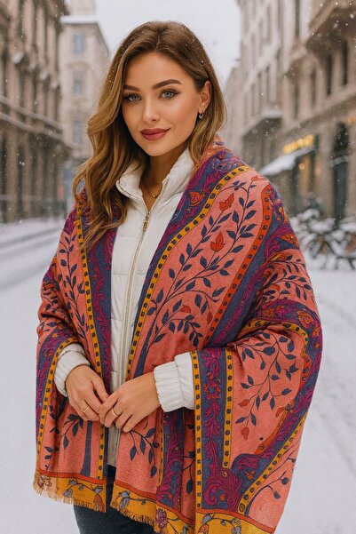 FELLMENS Authentic Patterned Pink Women's Shawl