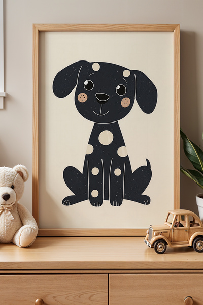 HİGUERA Uslu Black Cute Dog Camera Copiilor Tablou de perete cu rama din lemn...