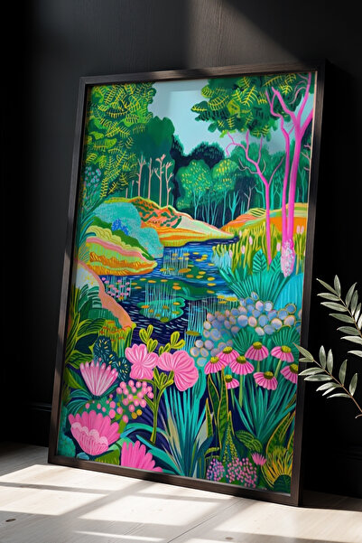 Opak Design Ζωγραφική τοίχου σαλονιού Flower Garden Illustration με φυσικό ξύ...