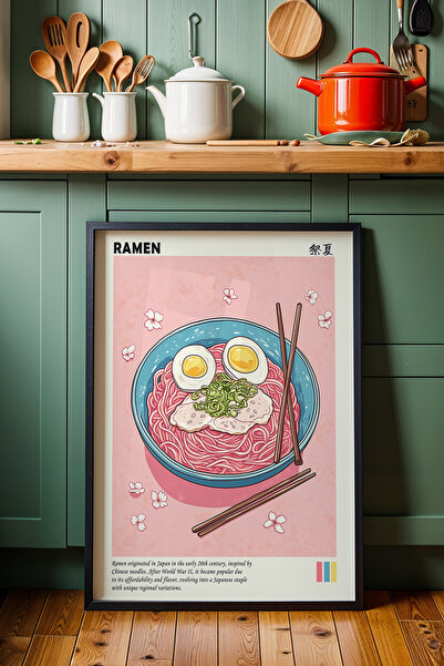Opak Design Ιαπωνική ζωγραφική τοίχου Ramen Illustration με φυσικό ξύλινο πλα...
