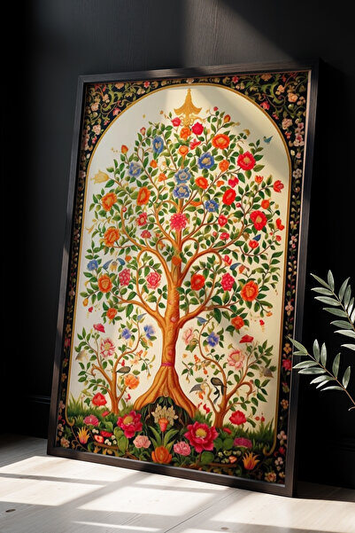 Opak Design Vintage ινδική εκτύπωση τοίχου με φυσικό ξύλινο πλαίσιο