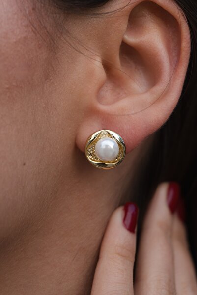 Rumon İnci Taşlı Minimal Çelik Küpe