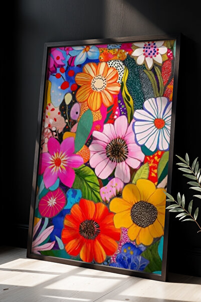 Opak Design Boho Spring Flower ζωγραφική τοίχου με φυσικό ξύλινο πλαίσιο