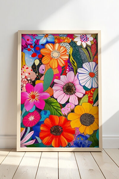 Opak Design Boho Spring Flower ζωγραφική τοίχου με φυσικό ξύλινο πλαίσιο