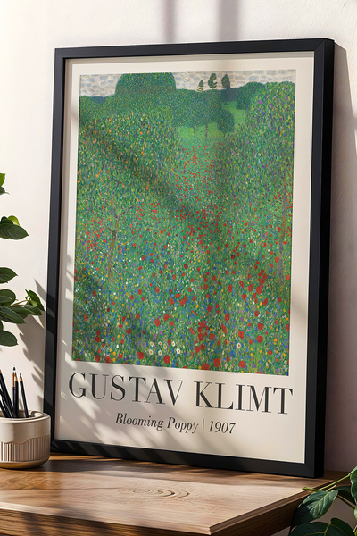 Opak Design Gustav Klimt Poppy Flower Field Vintage ζωγραφική τοίχου με φυσικ...