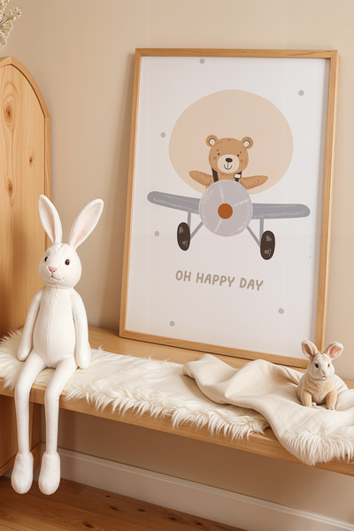HİGUERA Χαριτωμένο αρκουδάκι που οδηγεί αεροπλάνο – Πίνακας παιδικού δωματίου...