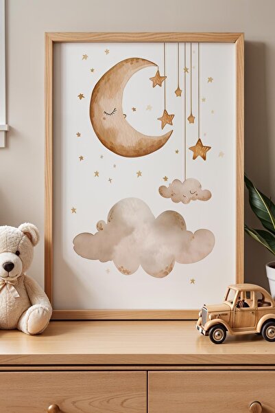 Opak Design Moon Cloud And Stars Παιδικό Δωμάτιο Ξύλινο Πλαίσιο Ζωγραφική τοίχου
