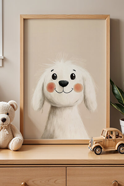 HİGUERA Happy Cute Dog Παιδικό Δωμάτιο Πίνακας τοίχου με φυσικό ξύλινο πλαίσιο