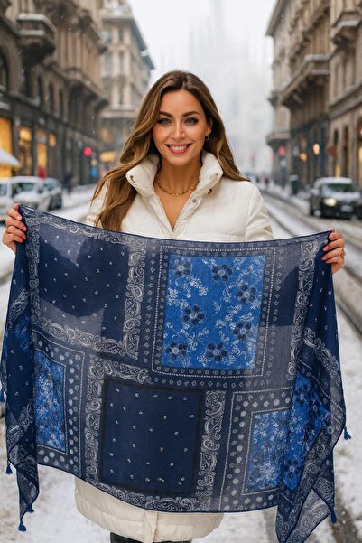 FELLMENS Şal de damă cu model bleumarin