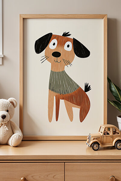 HİGUERA Πίνακας τοίχου με φυσικό ξύλινο πλαίσιο για παιδικό δωμάτιο Sweet Dog...