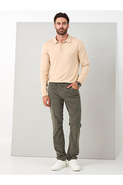 muzzo jeans Regular Fit Haki Kadife Pantolon