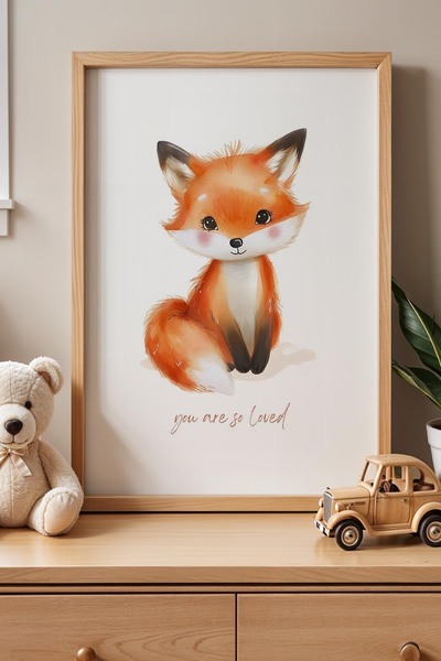 Opak Design Πίνακας τοίχου με ξύλινο πλαίσιο Cute Fox Παιδικό Δωμάτιο