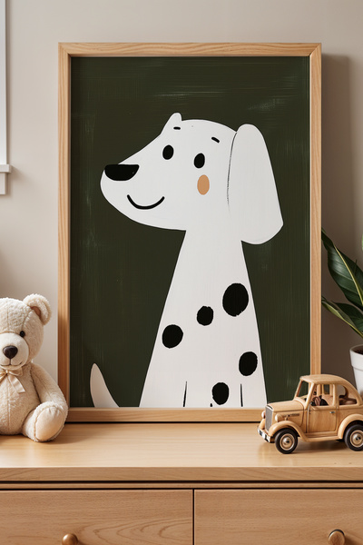 HİGUERA Παιδικό δωμάτιο Δαλματίας με σκούρο πράσινο φόντο Πίνακας τοίχου με φ...